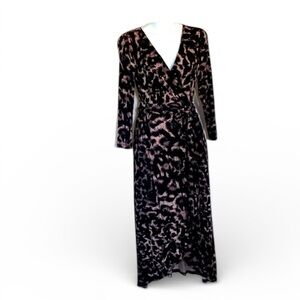 SOMA leopard print wrap dress, tie waist, front split skirt XS